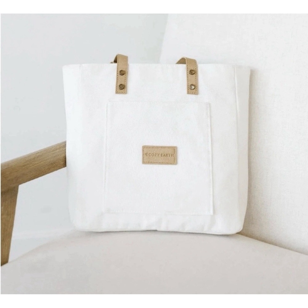 Cozy Earth Tote Storage Bag White Canvas‎ Handbag Shoulder Strap Minimalist